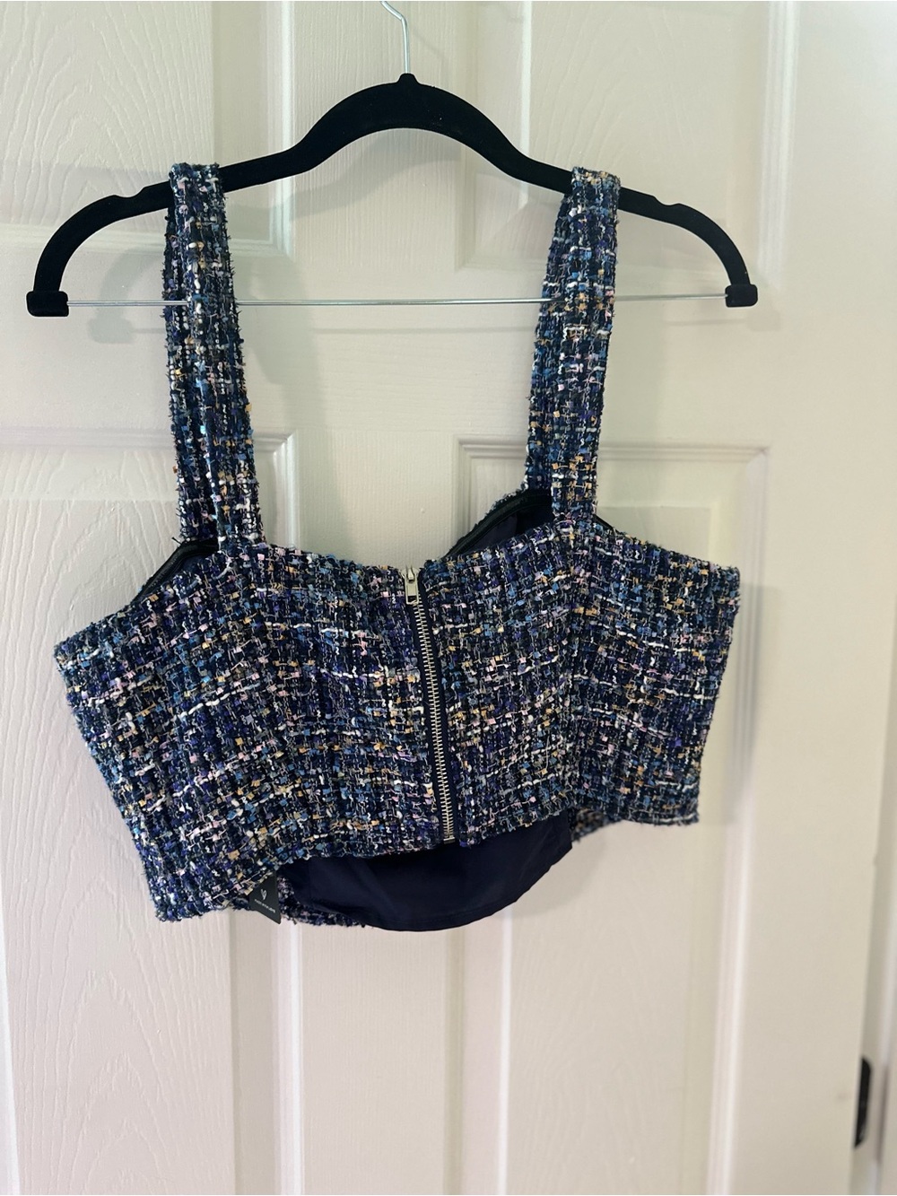 Lulu's Navy Blue Multicolor Tweed set size L - Picture 4 of 7